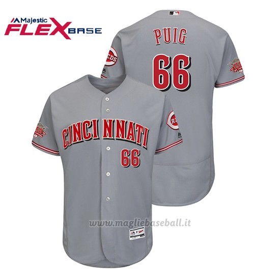 Maglia Baseball Uomo Cincinnati Reds Yasiel Puig 150th Aniversario Road Flex Base Gris